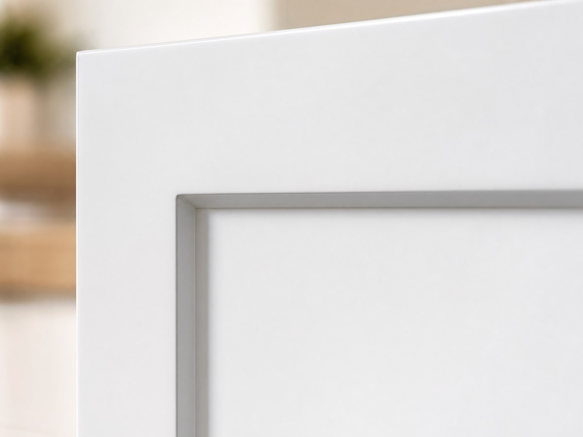 Custom kitchen joinery Newcastle NSW showing 2-pac, Polytec laminate and timber veneer door finishes side by side — detail