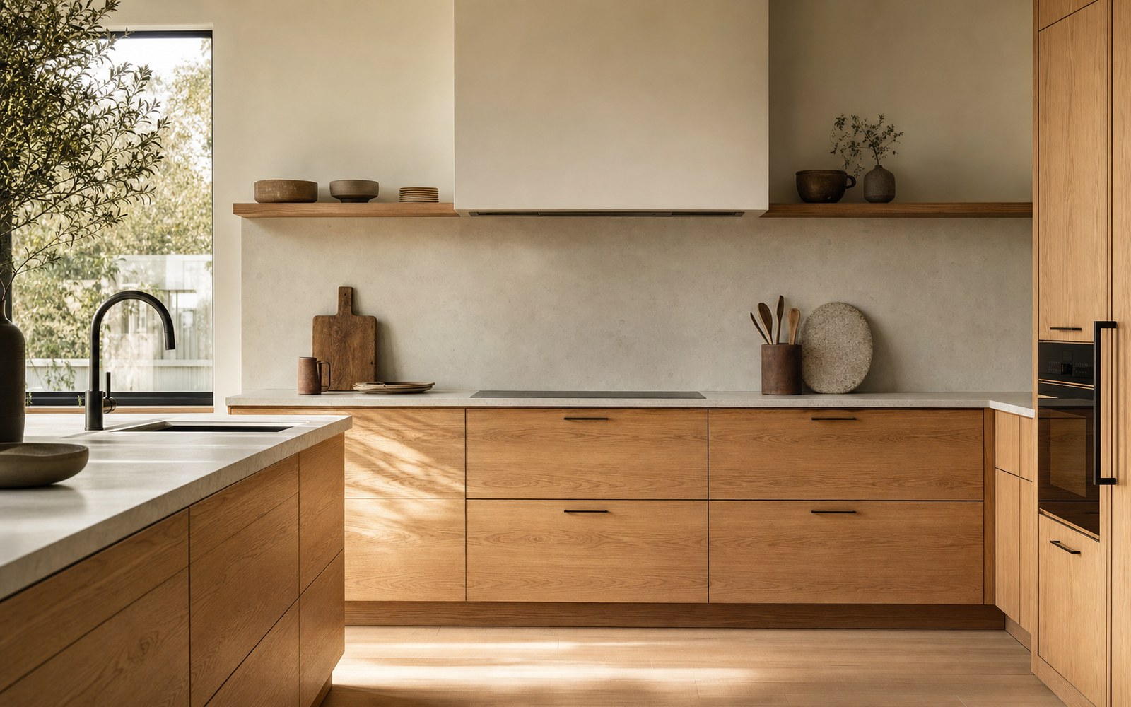 Custom kitchen joinery Newcastle NSW showing 2-pac, Polytec laminate and timber veneer door finishes side by side — feature