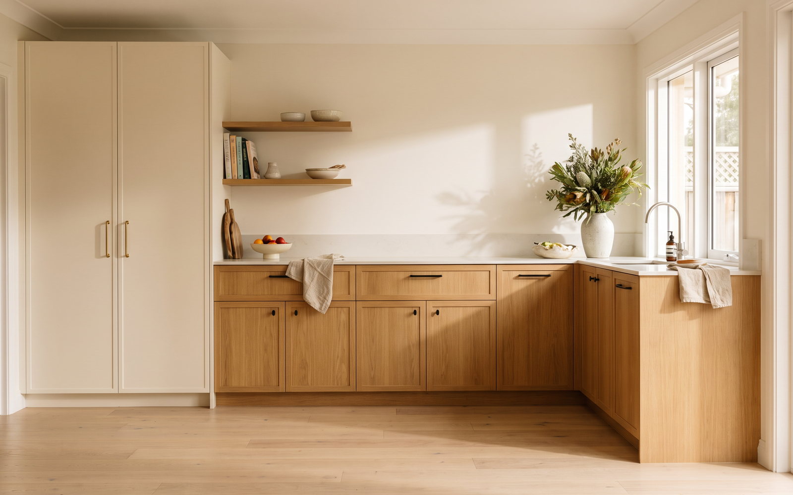 cabinetry cost per linear metre in New South Wales — SteepWood custom joinery Finished NSW kitchen showing cabinetry, porcelain benchtop and tall pantry