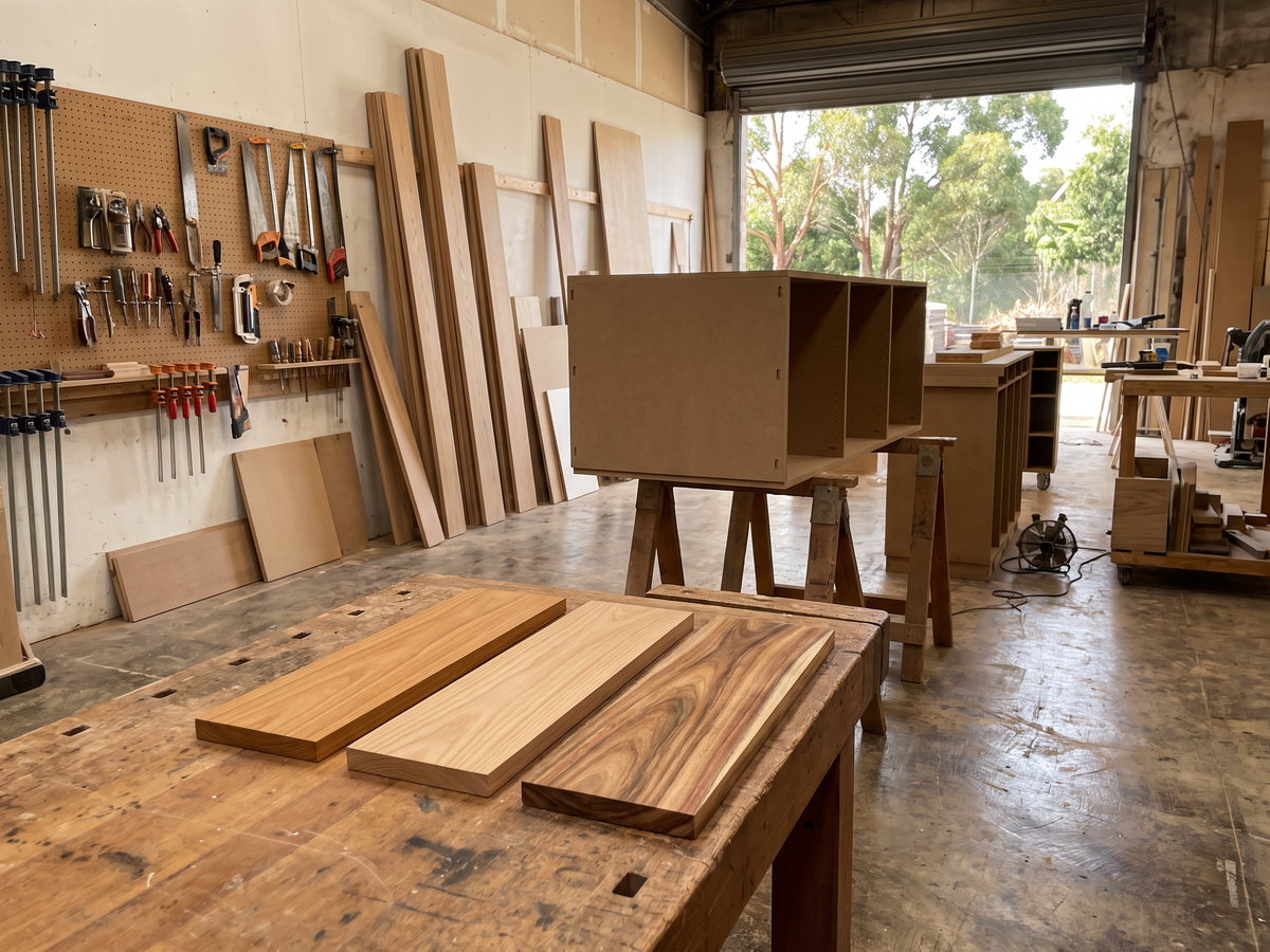 custom timber furniture cost in Australia — SteepWood custom joinery Timber samples showing Blackbutt Tasmanian Oak and Spotted Gum furniture options