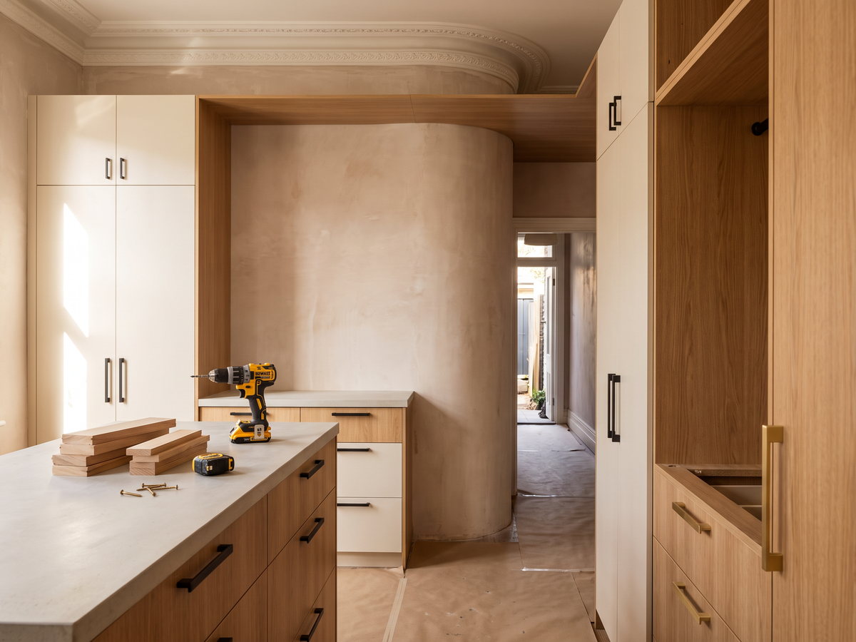 Tailored wardrobe cabinetry being fitted inside a period Sydney apartment