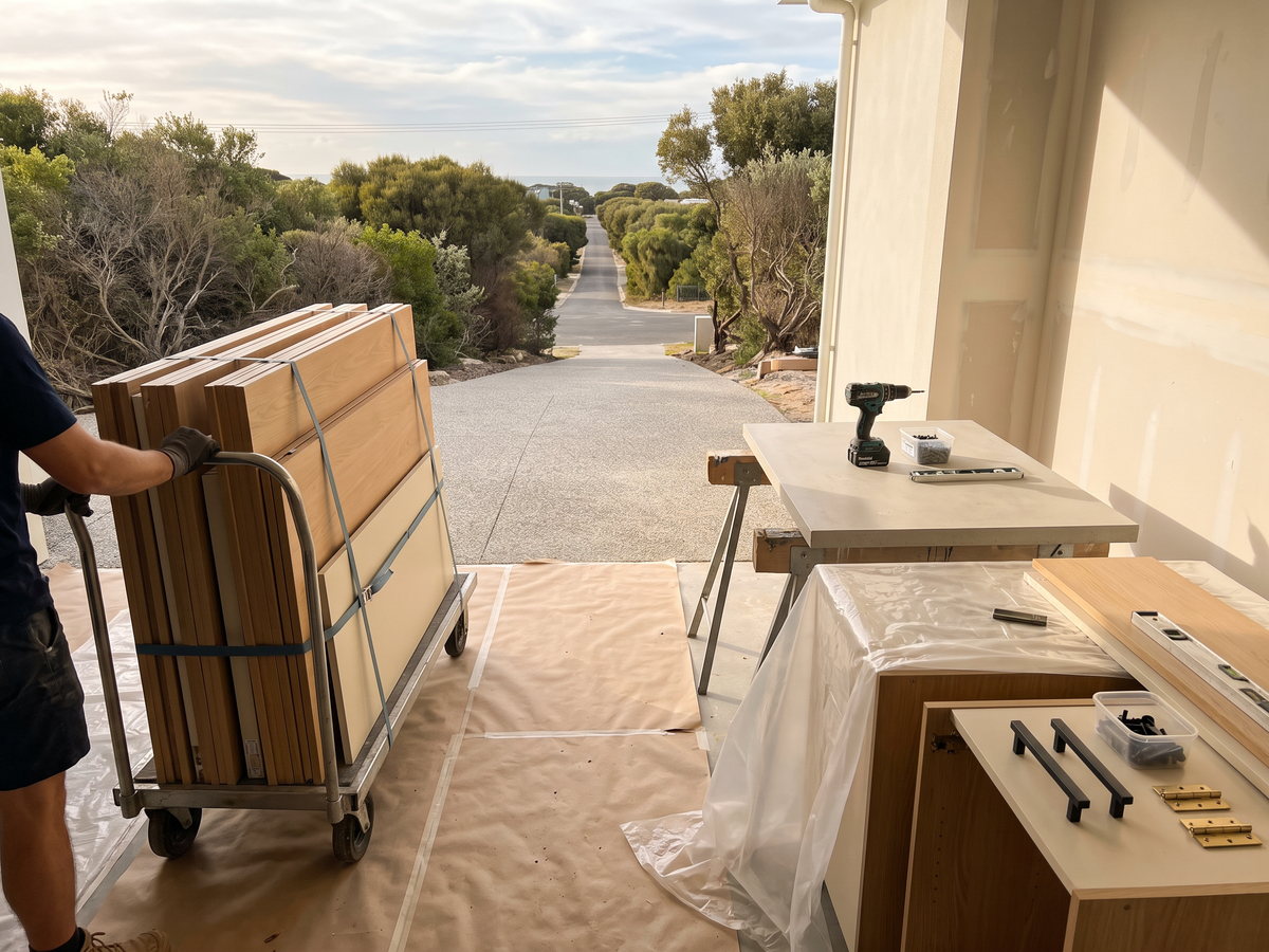 custom joinery Northern Beaches in Northern Beaches, Sydney, New South Wales — SteepWood custom joinery Joinery delivery team assessing a steep Northern Beaches driveway