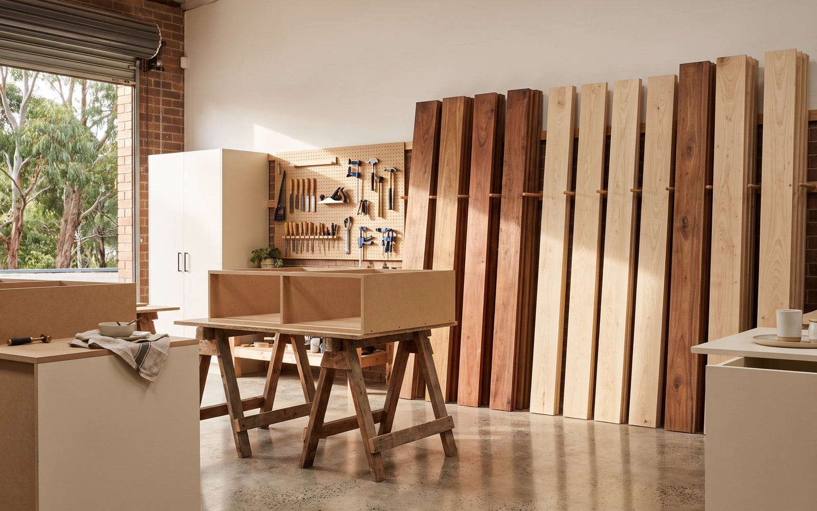 joinery timber species in New South Wales — SteepWood custom joinery Spotted Gum and Blackbutt boards selected in a Newcastle NSW joinery workshop