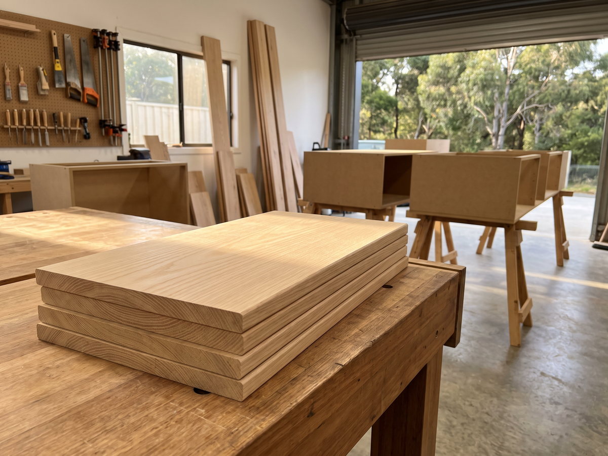 joinery timber species in New South Wales — SteepWood custom joinery Tasmanian Oak timber boards prepared for cabinetry in Newcastle NSW