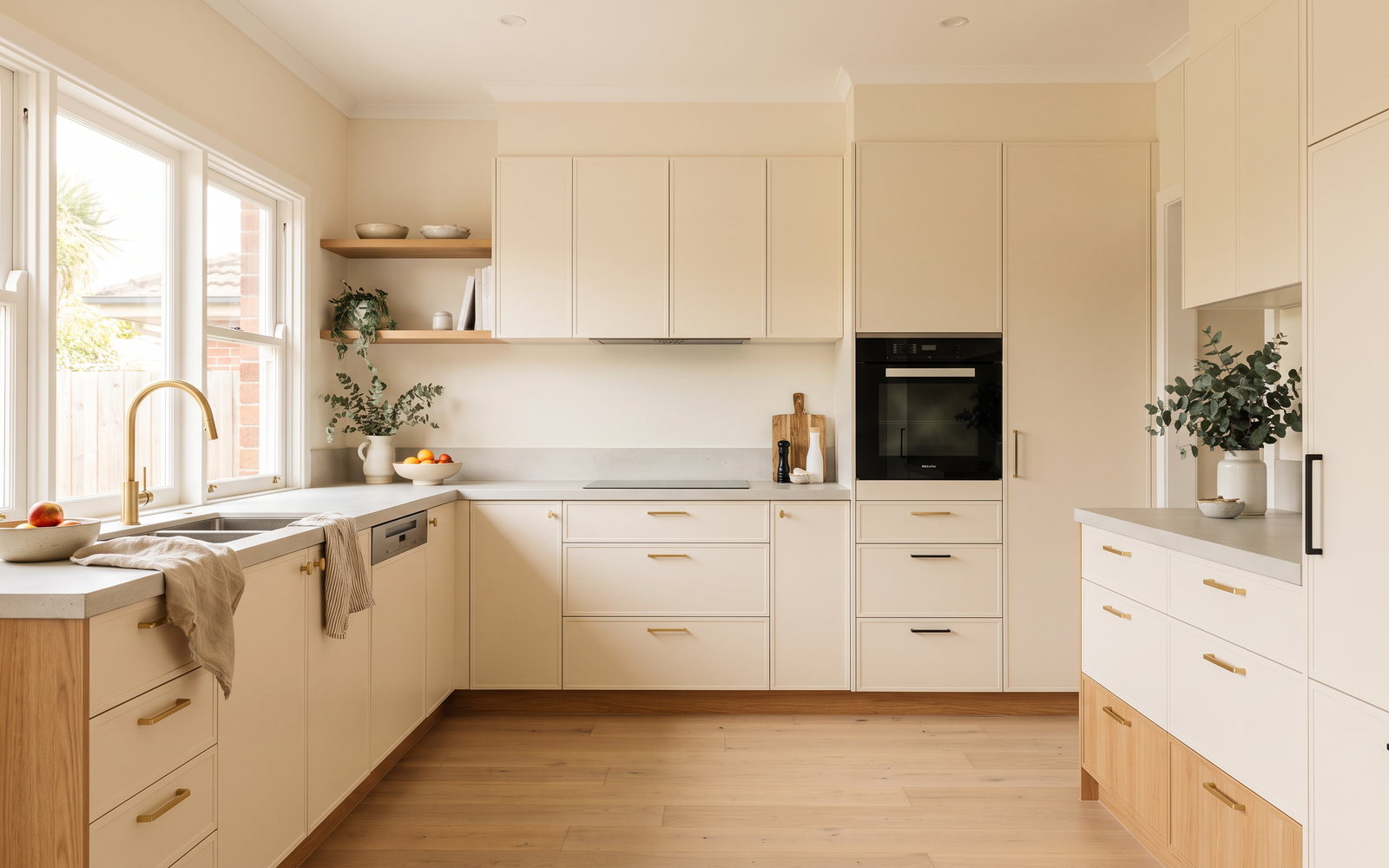 kitchen renovation timeline in New South Wales — SteepWood custom joinery Finished NSW kitchen with integrated appliances after coordinated final trade fit-off