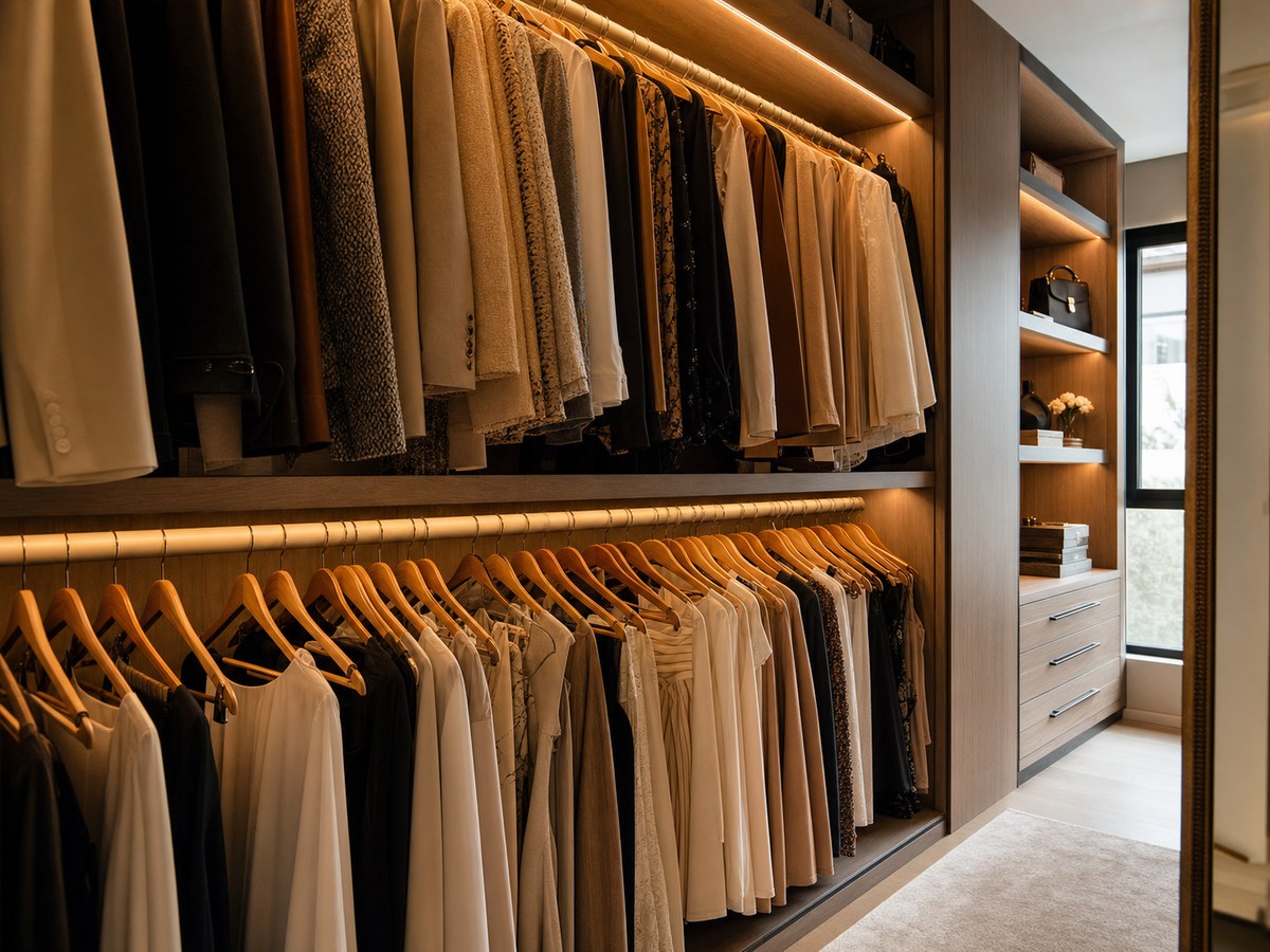 Custom walk-in robe with Polytec sliding doors and Blum undermount drawer banks, Newcastle NSW joinery workshop — context