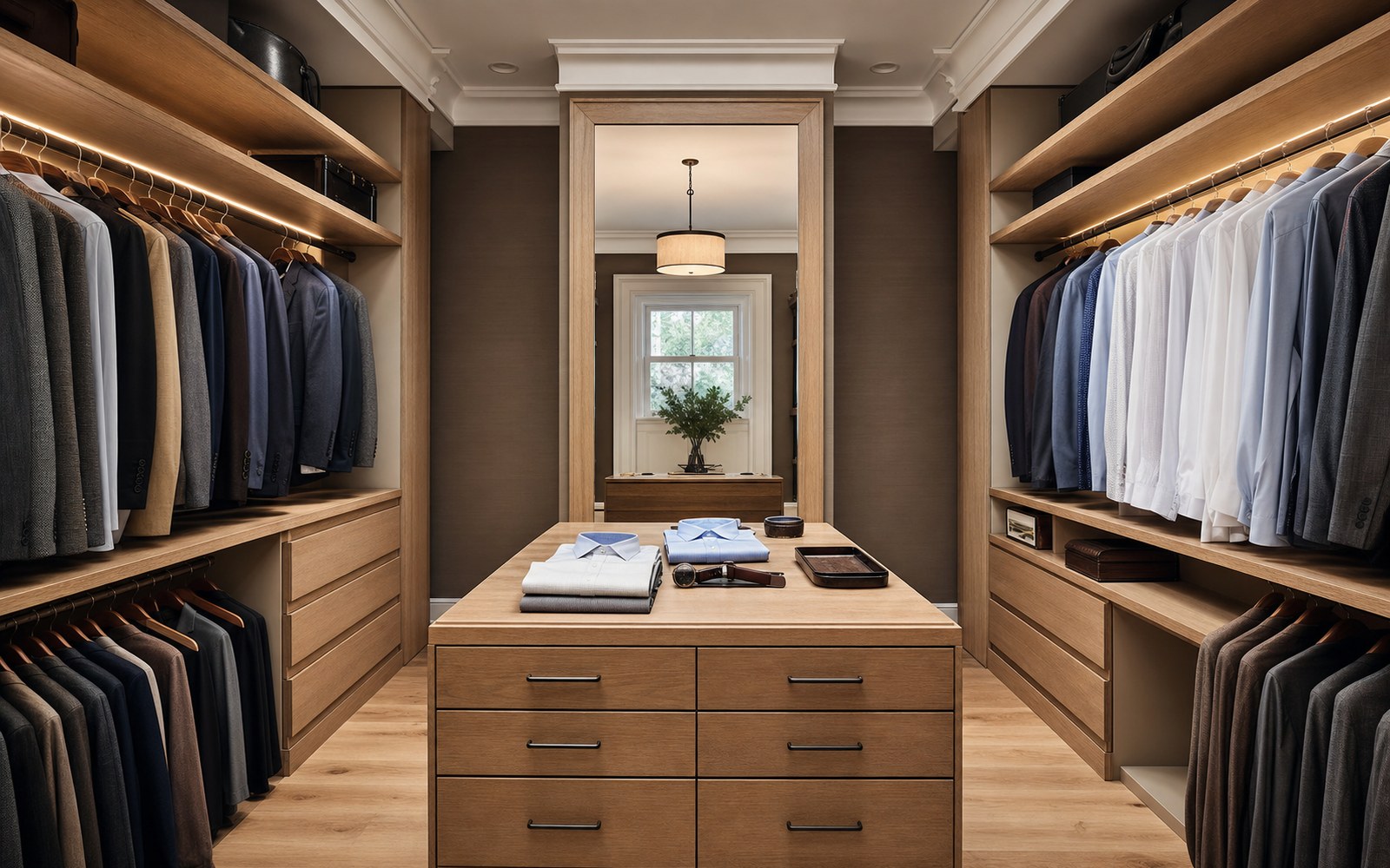 Custom walk-in robe with Polytec sliding doors and Blum undermount drawer banks, Newcastle NSW joinery workshop — feature
