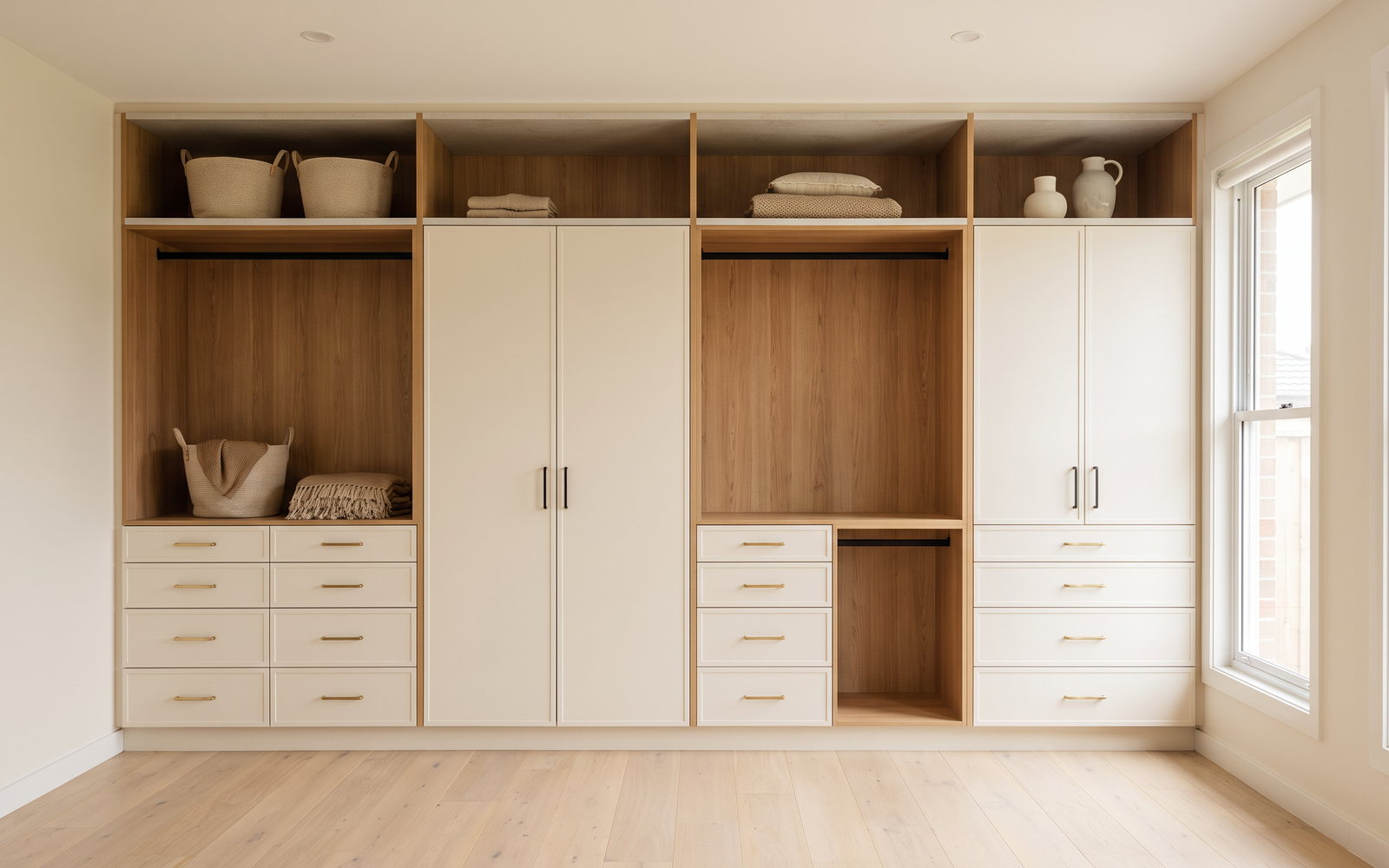 custom joinery quotes in Australia — SteepWood custom joinery Finished full-height wardrobe with drawers installed in a Newcastle bedroom